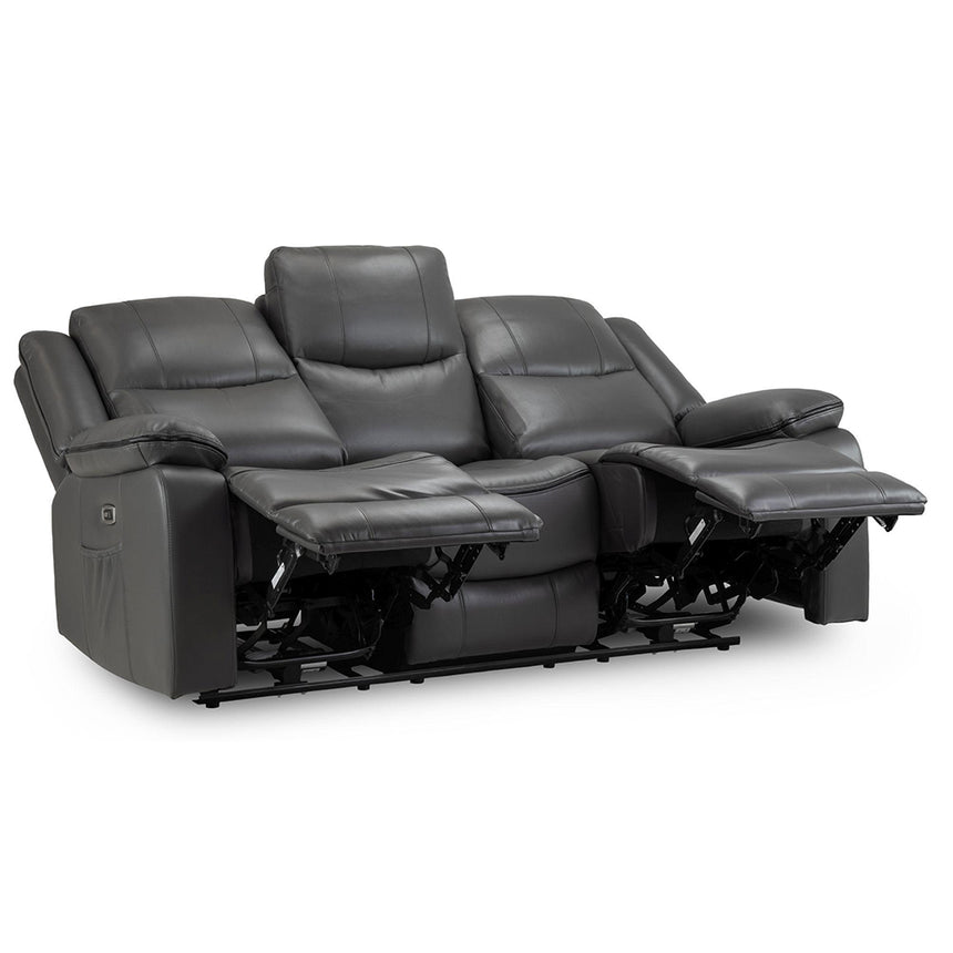 Calliope Grey Faux Leather Electric Recliner 3 Seater Sofa