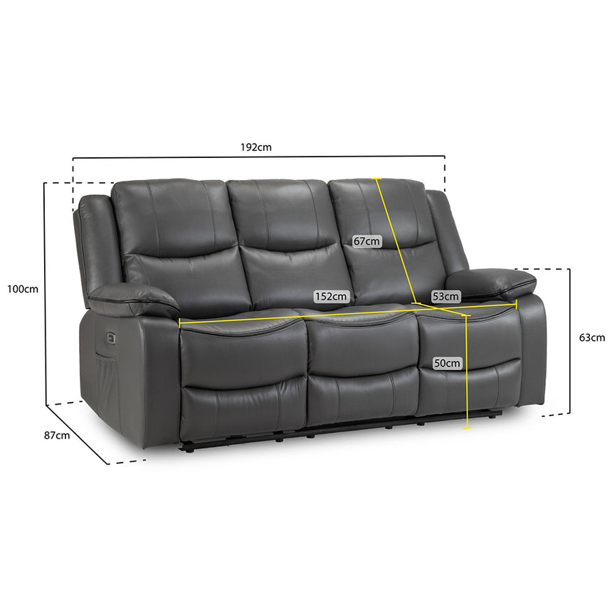 Calliope Grey Faux Leather Electric Recliner 3 Seater Sofa