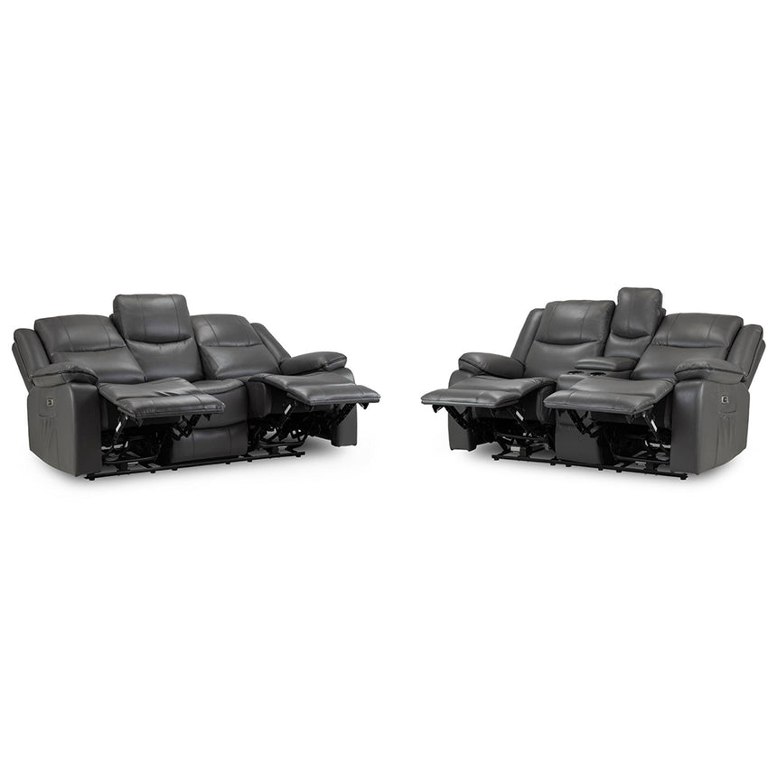 Calliope Grey Faux Leather Electric Recliner 3+2 Seater Sofa
