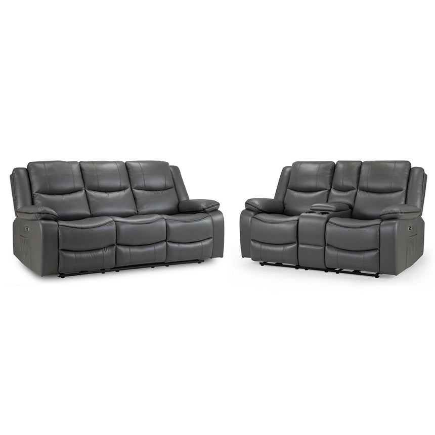Calliope Grey Faux Leather Electric Recliner 3+2 Seater Sofa