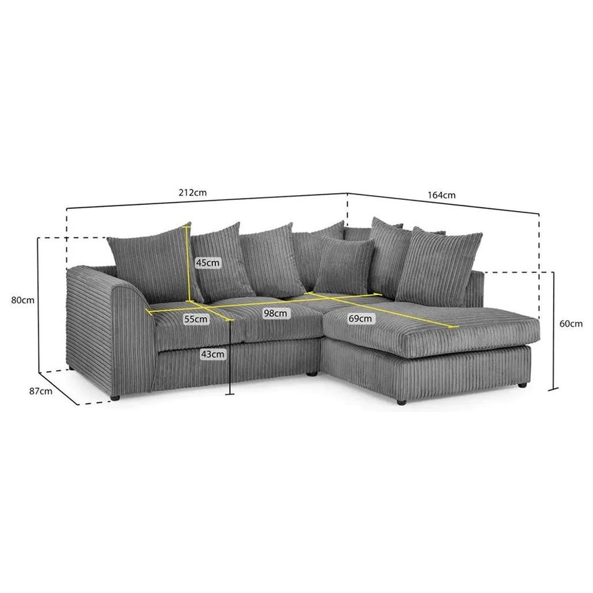 Calverton Jumbo Grey Right Hand Facing Corner Sofa