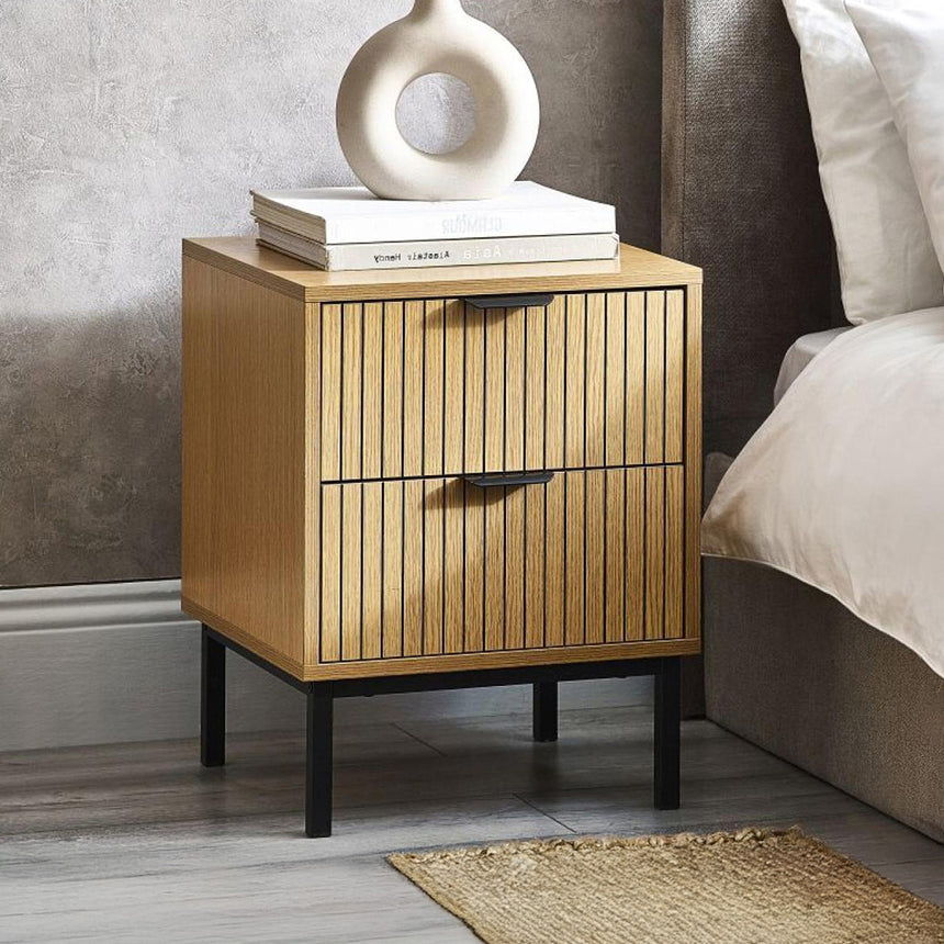 Hawaii Oak Ribbed 2 Drawer Bedside Cabinet