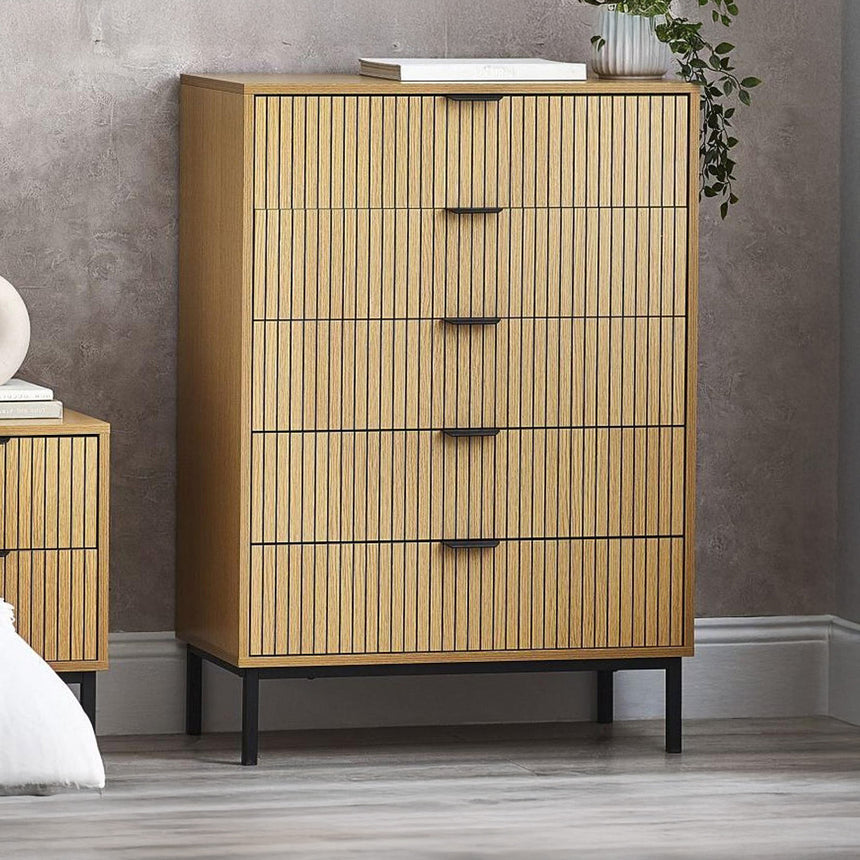 Hawaii Oak Ribbed 5 Drawer Chest