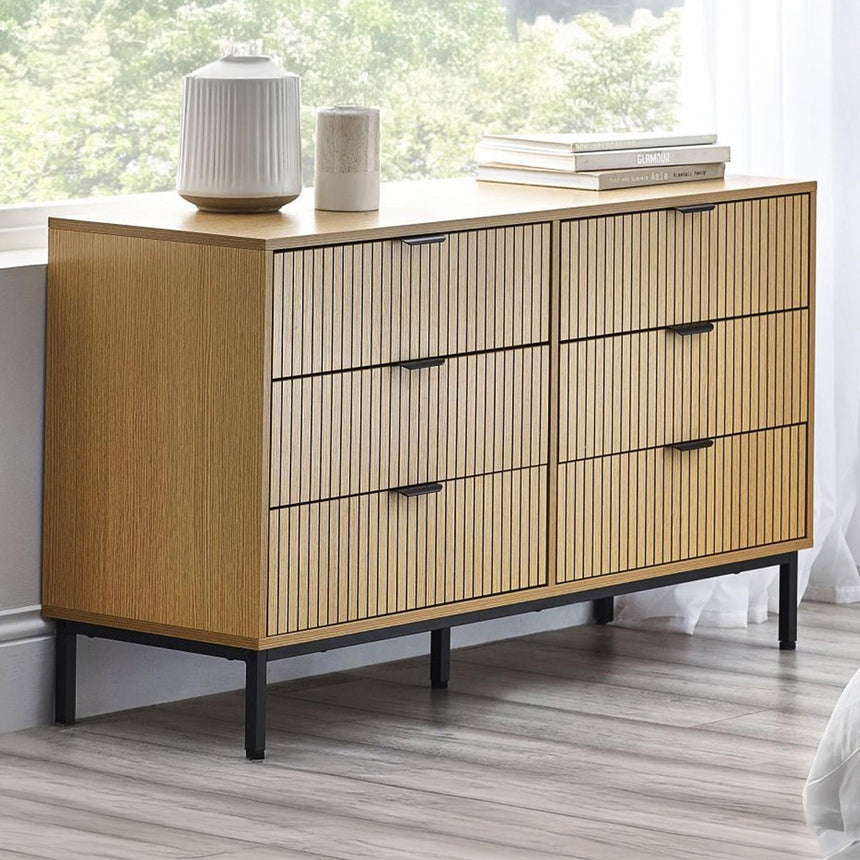 Hawaii Oak Ribbed 6 Drawer Wide Chest