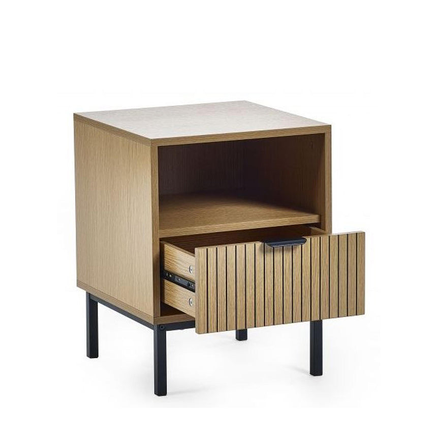 Hawaii Oak Ribbed 1 Drawer Bedside Table