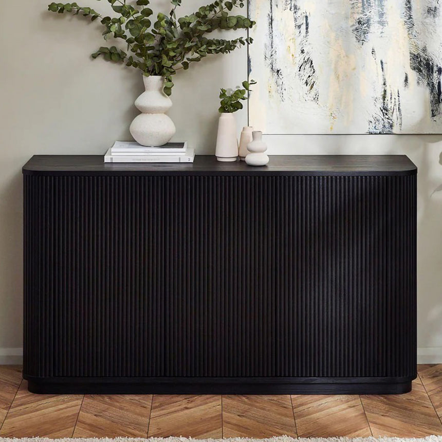 Idaho Black Fluted Base Medium 3 Door Sideboard