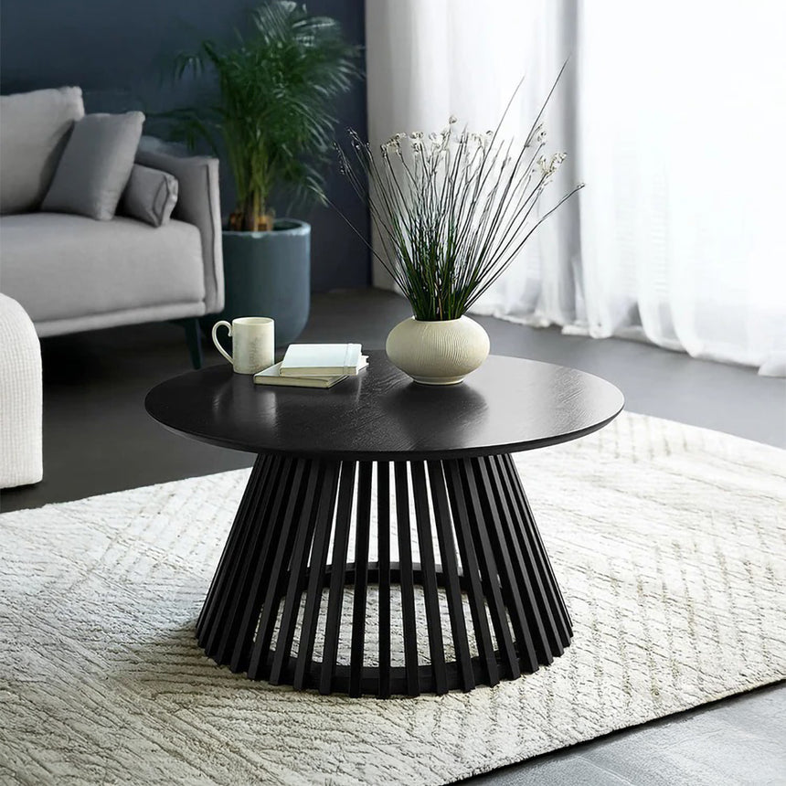 Illinois Black Round Coffee Table with Slatted Base