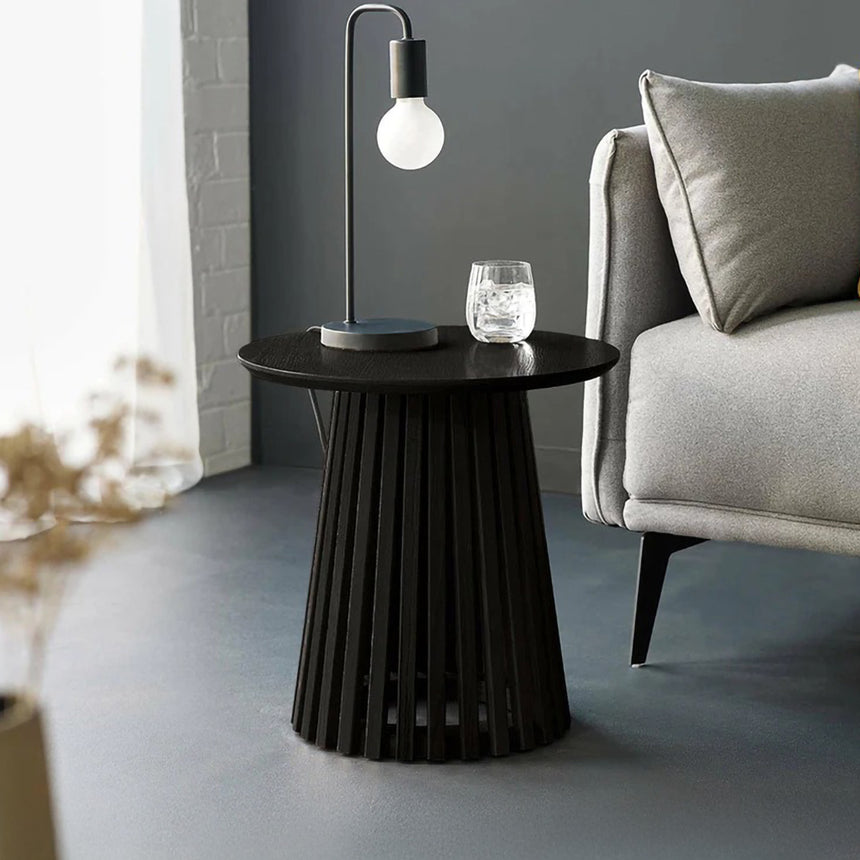 Illinois Black Round Lamp Table with Slatted Base