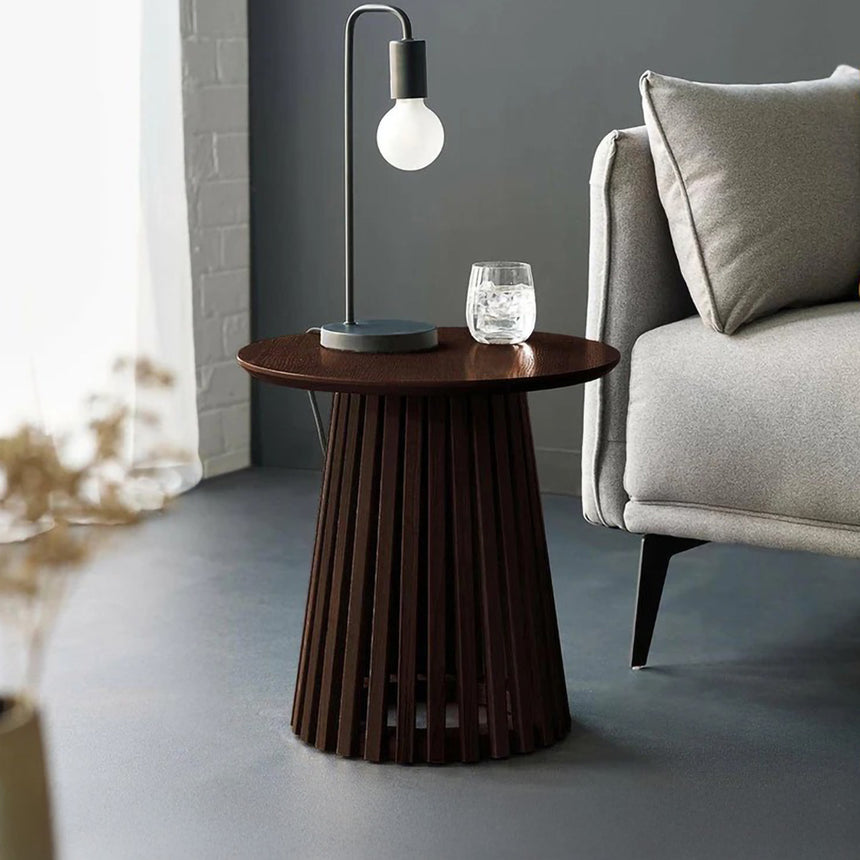 Illinois Dark Oak Round Lamp Table with Slatted Base