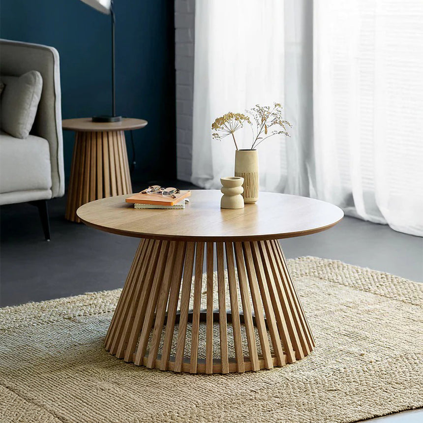 Illinois Natural Oak Round Coffee Table with Slatted Base