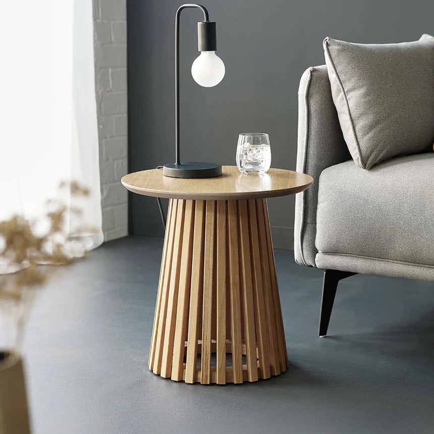 Illinois Natural Oak Round Lamp Table with Slatted Base