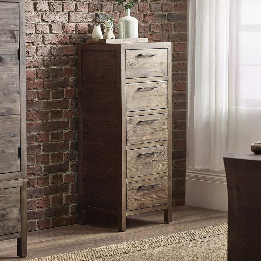 Iowa Reclaimed Pine 5 Drawer Narrow Chest