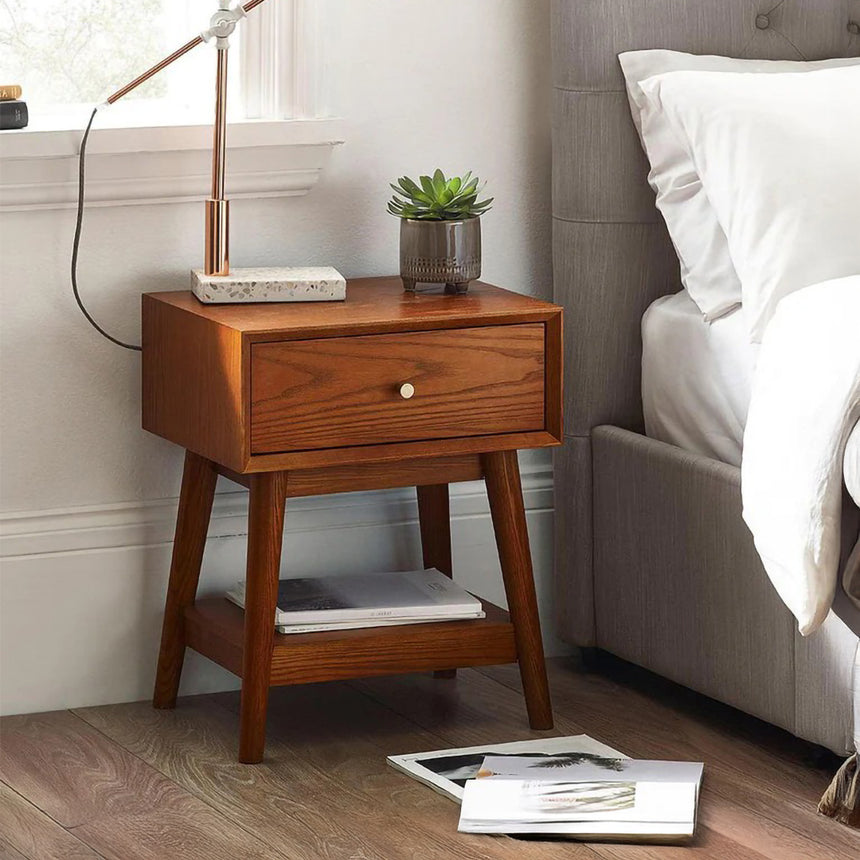 Kansas Cherry Wood Retro Style 1 Drawer Side Table