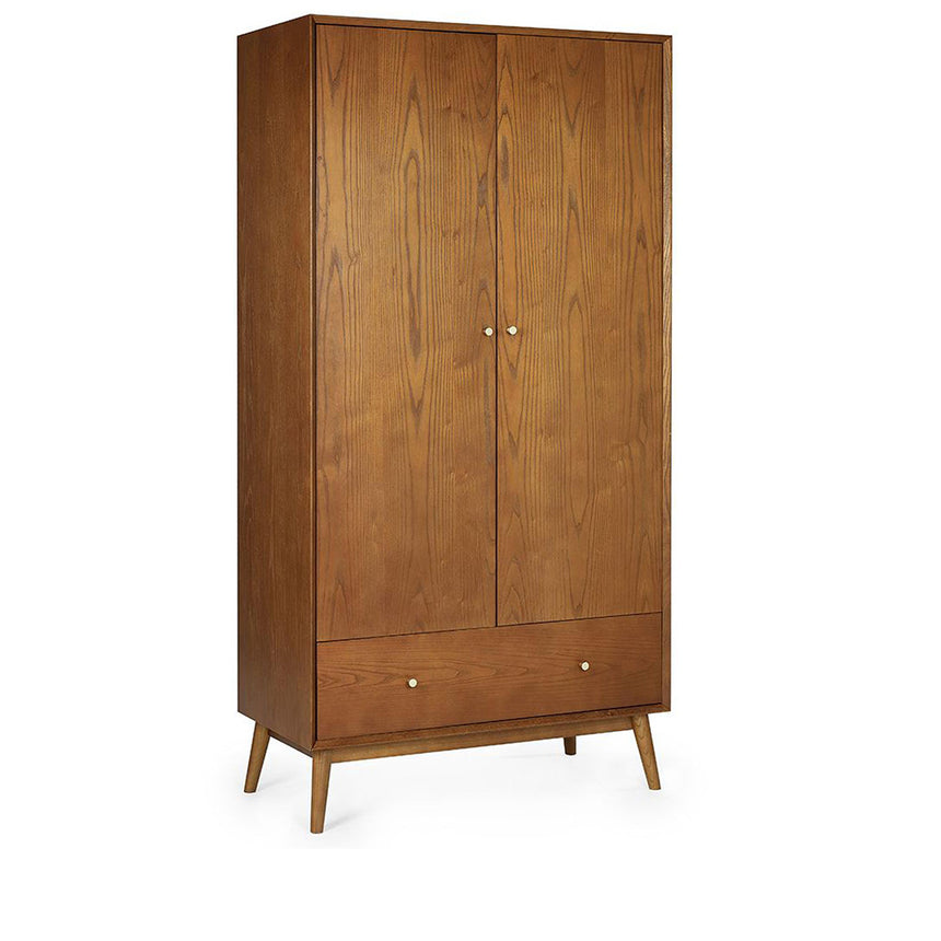 Kansas Cherry Wood Retro Style 2 Door 1 Drawer Double Wardrobe
