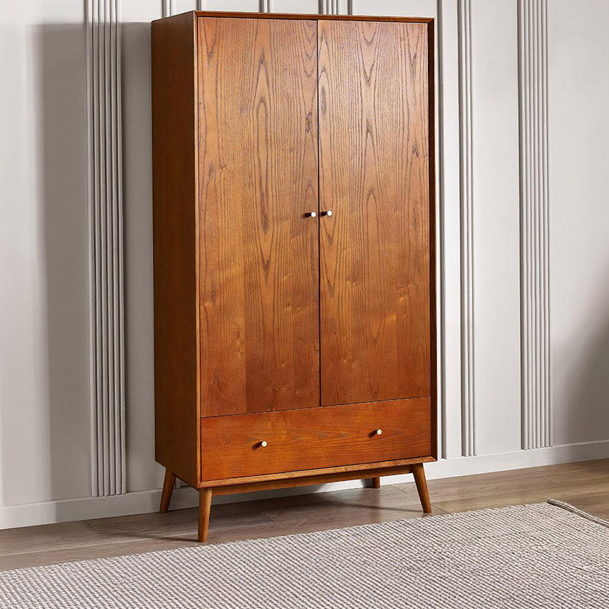 Kansas Cherry Wood Retro Style 2 Door 1 Drawer Double Wardrobe