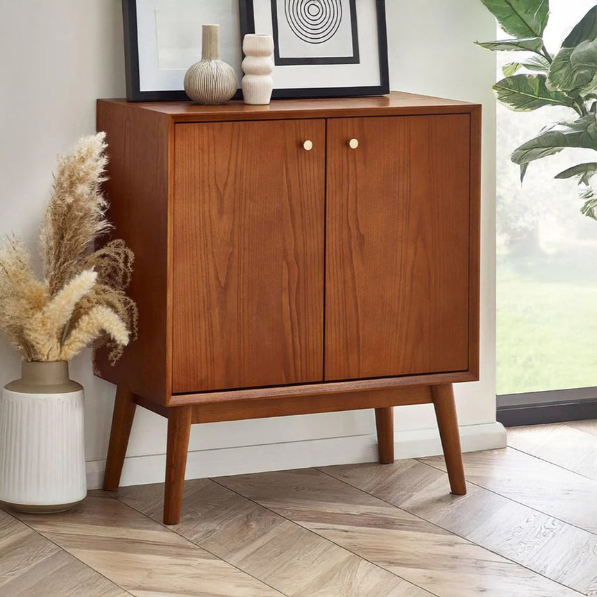 Kansas Cherry Wood Retro Style 70cm Compact 2 Door Sideboard