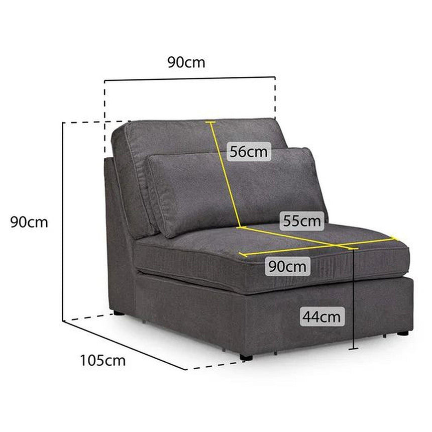 Carmel Grey Fabric Modular Armless Chair