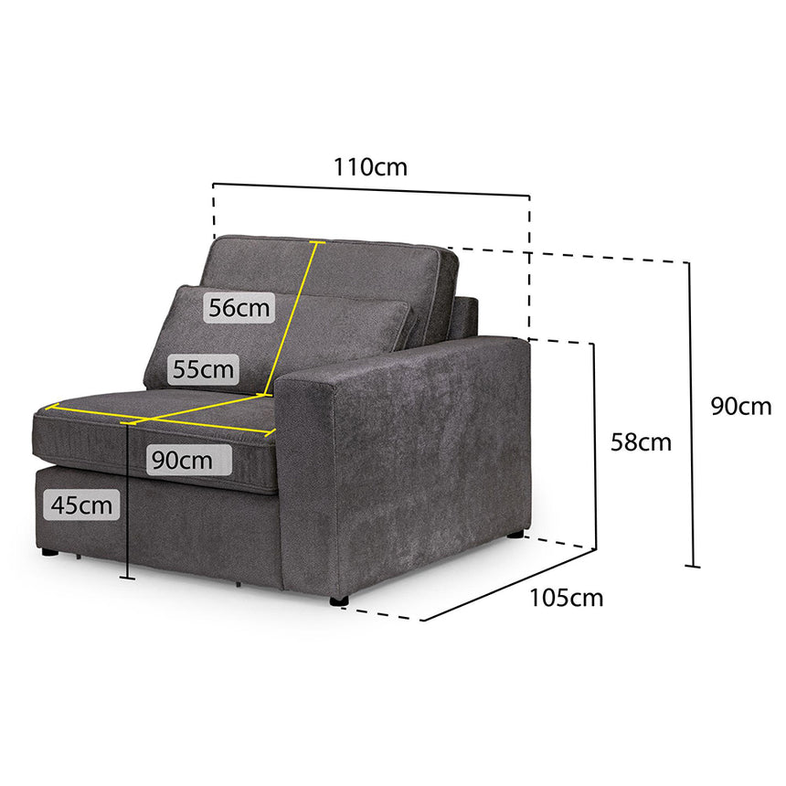 Carmel Grey Fabric Right Hand Facing Modular Arm Chair