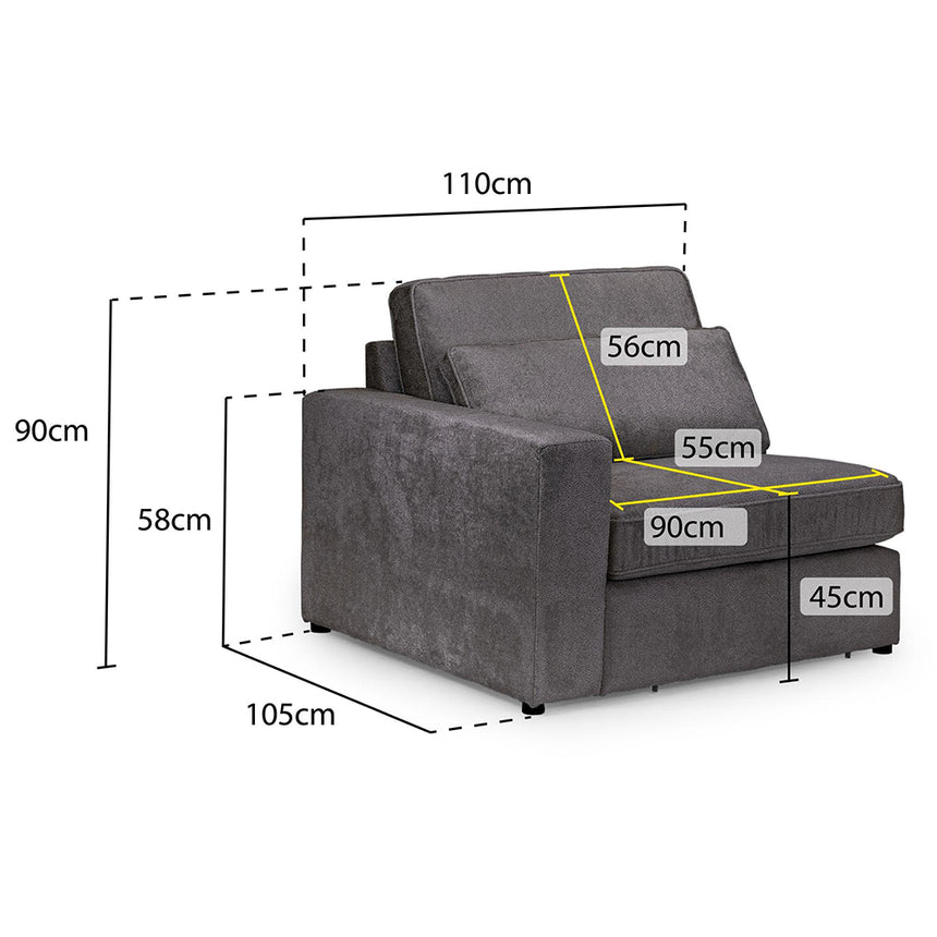 Carmel Grey Fabric Left Hand Facing Modular Arm Chair