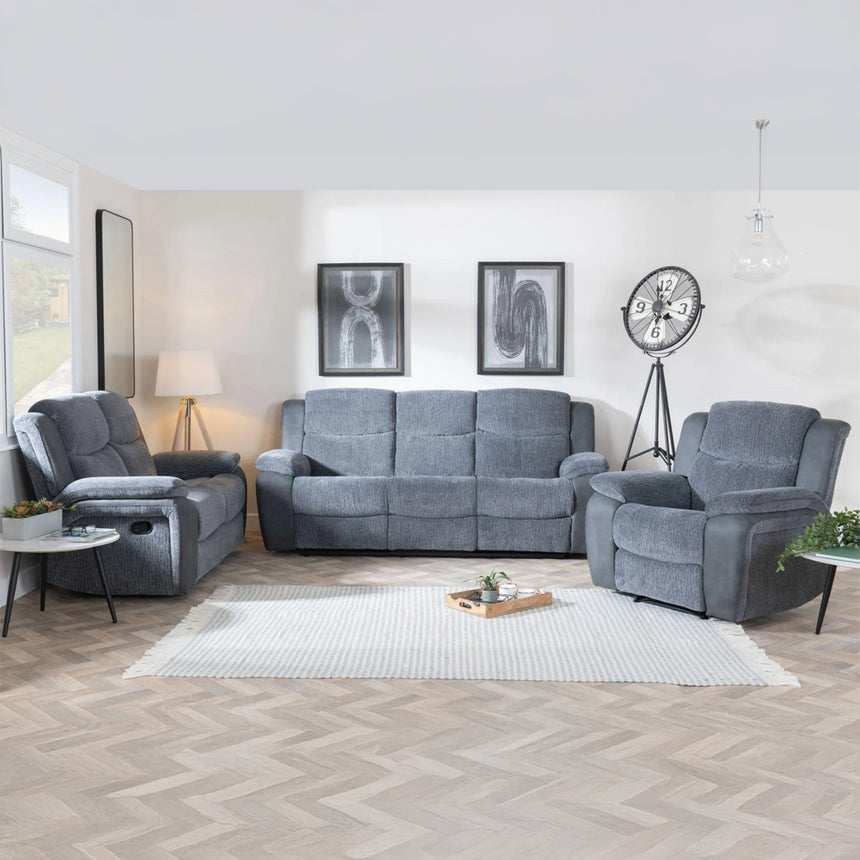 Bexley Grey Fabric Recliner Sofa Set