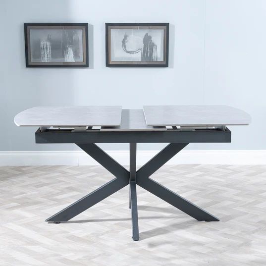Charlotte 4-6 Seater Ceramic Extending Dining Table with Black Star Base - 140cm-180cm