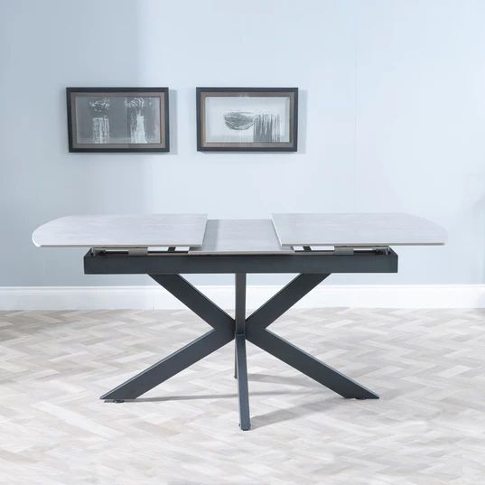 Charlotte 4-6 Seater Ceramic Extending Dining Table with Black Star Base - 140cm-180cm