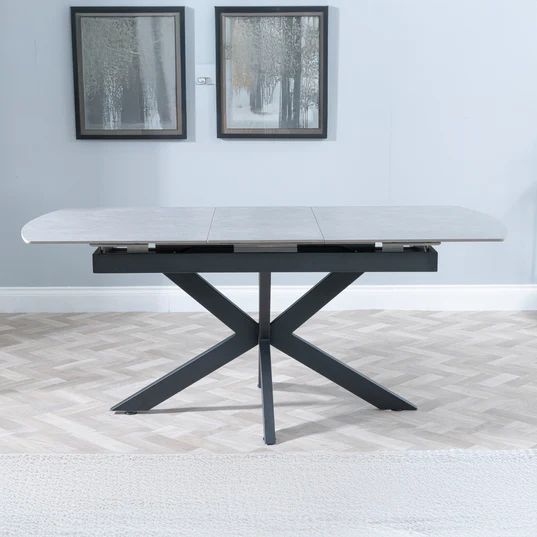 Charlotte 4-6 Seater Ceramic Extending Dining Table with Black Star Base - 140cm-180cm