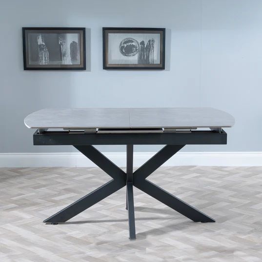 Charlotte 4-6 Seater Ceramic Extending Dining Table with Black Star Base - 140cm-180cm