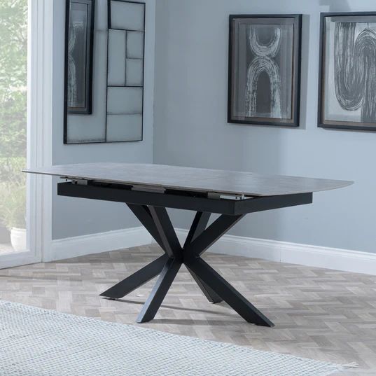 Charlotte 4-6 Seater Ceramic Extending Dining Table with Black Star Base - 140cm-180cm