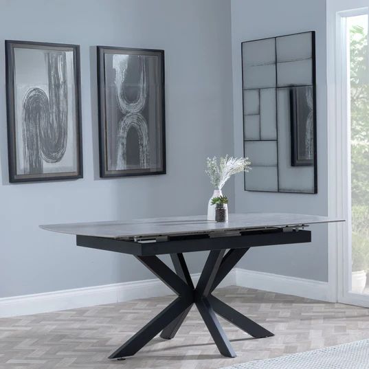 Charlotte 4-6 Seater Ceramic Extending Dining Table with Black Star Base - 140cm-180cm
