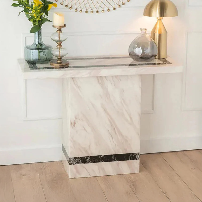 Lima Cream Marble Console Table with Pedestal Base