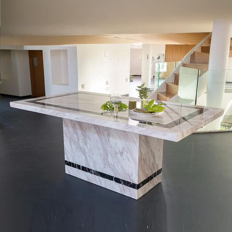 Lima 6 Seater Cream Marble Dining Table with Pedestal Base - Sizes Available