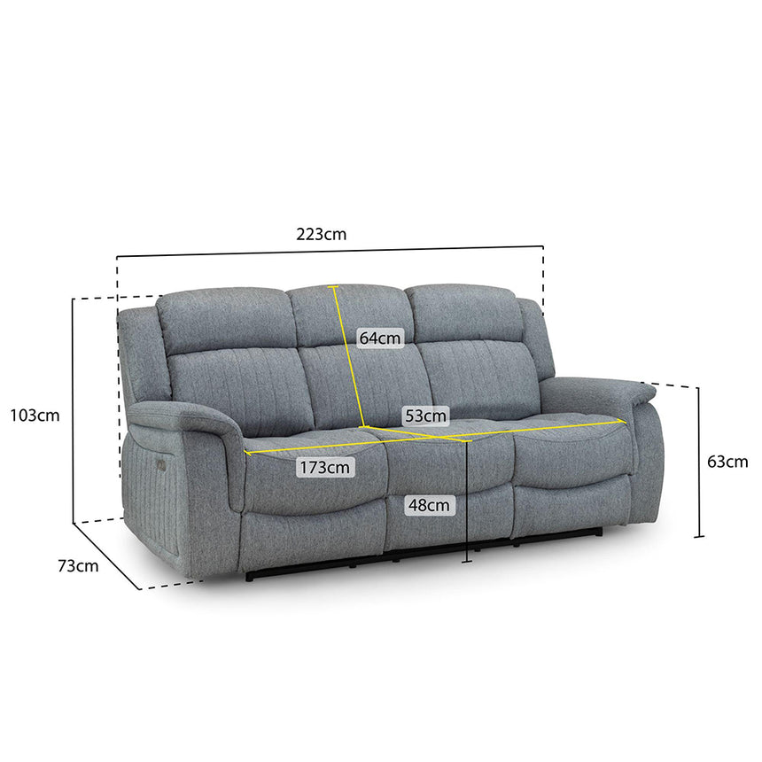 Cavendish Grey Fabric 3 Seater Recliner Sofa