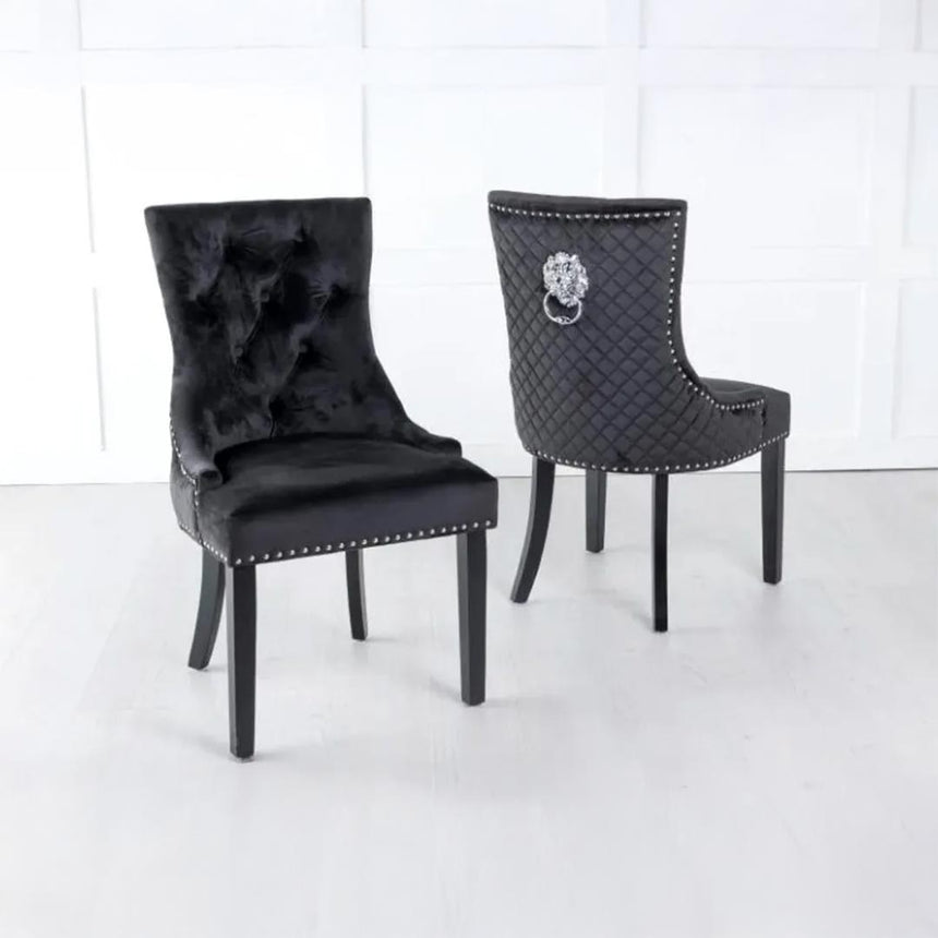 Lion Knocker Back Velvet Fabric Dining Chair with Black Wooden Legs