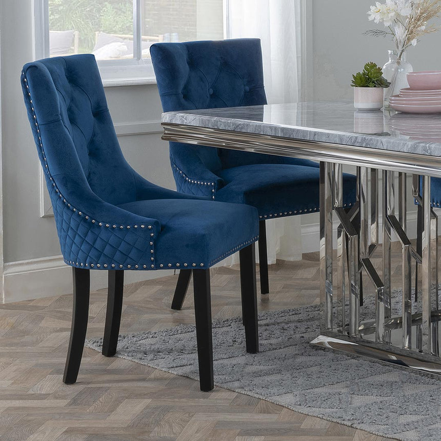 Lion Knocker Back Velvet Fabric Dining Chair with Black Wooden Legs