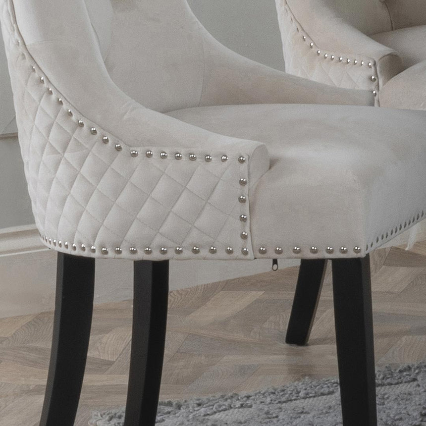 Lion Knocker Back Velvet Fabric Dining Chair with Black Wooden Legs