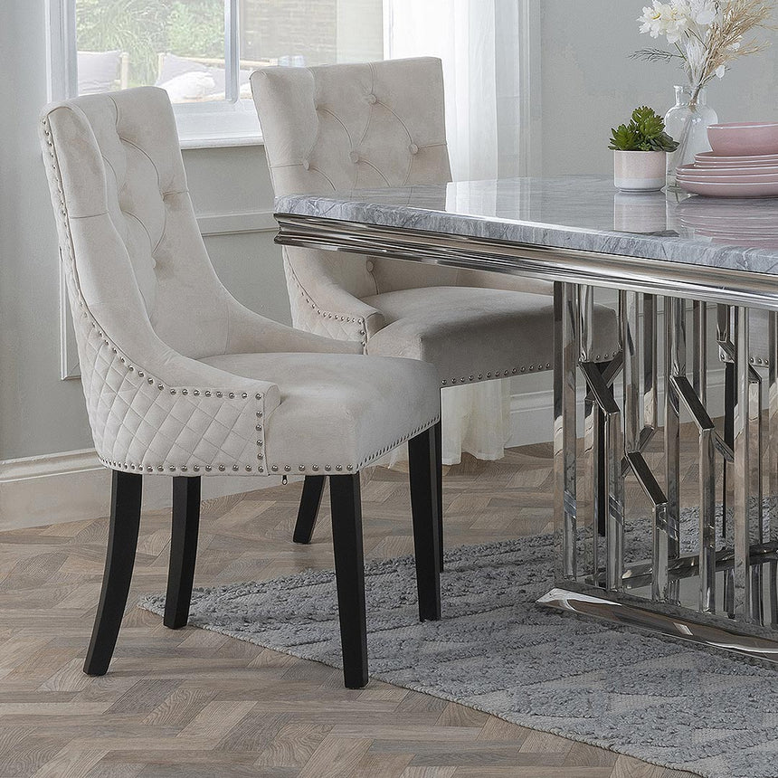 Lion Knocker Back Velvet Fabric Dining Chair with Black Wooden Legs