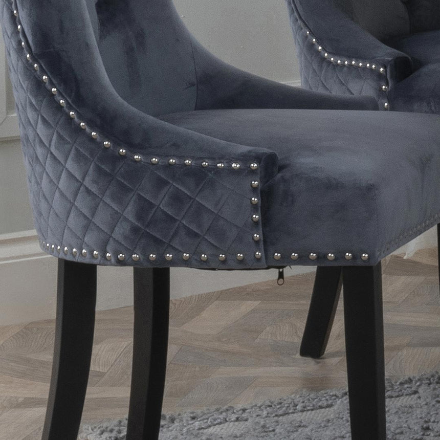 Lion Knocker Back Velvet Fabric Dining Chair with Black Wooden Legs