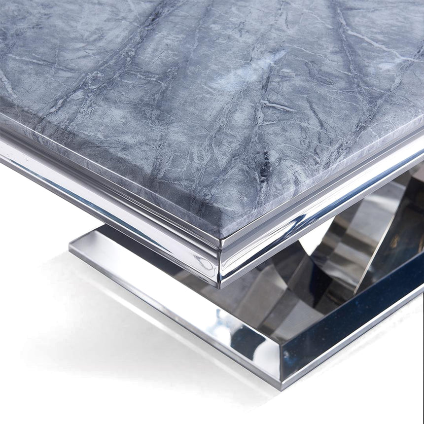 Palermo Grey Marble and Chrome Coffee Table with X-Cross Base