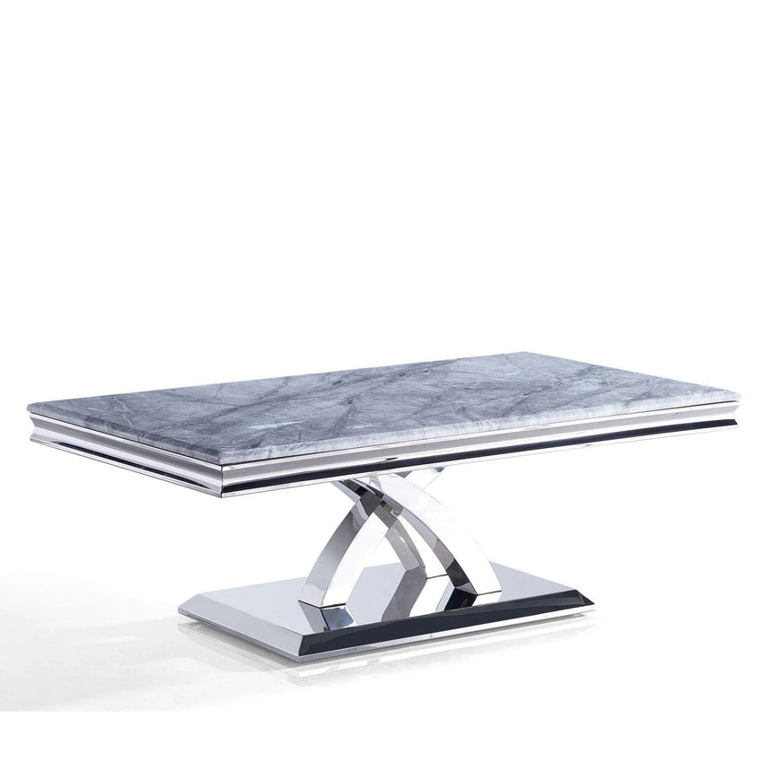 Palermo Grey Marble and Chrome Coffee Table with X-Cross Base