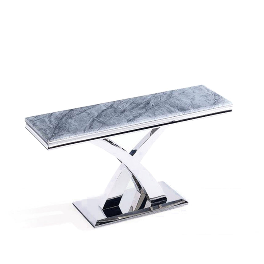 Palermo Grey Marble and Chrome Console Table with X-Cross Base