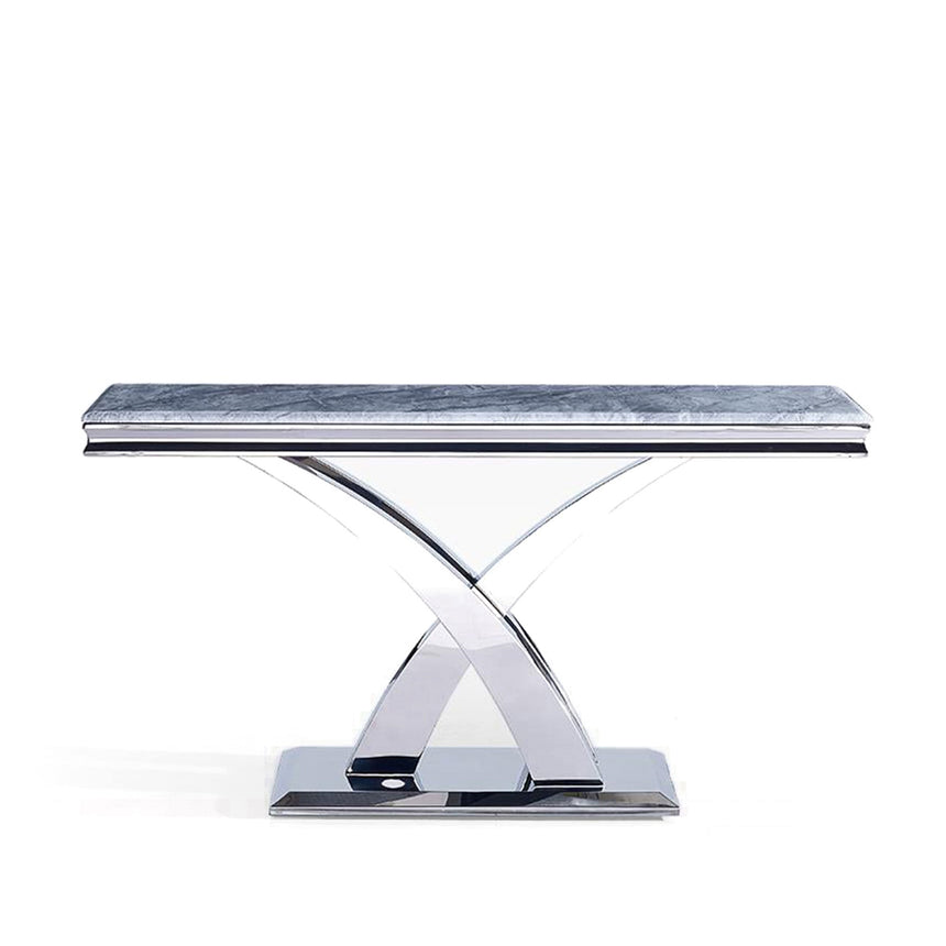 Palermo Grey Marble and Chrome Console Table with X-Cross Base