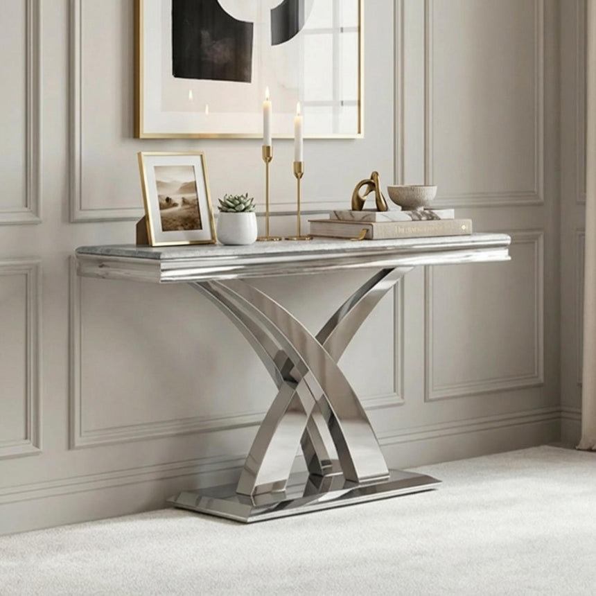 Lisbon Console Table - Grey Marble & Chrome
