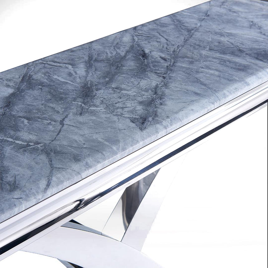 Palermo Grey Marble and Chrome Console Table with X-Cross Base