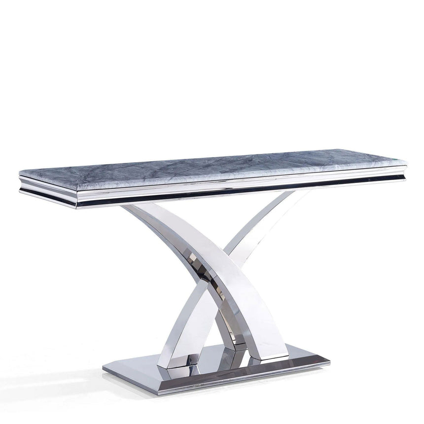Palermo Grey Marble and Chrome Console Table with X-Cross Base