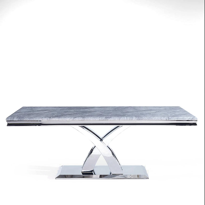 Palermo 6 Seater Grey Marble and Chrome Dining Table with X-Cross Base - Sizes Available