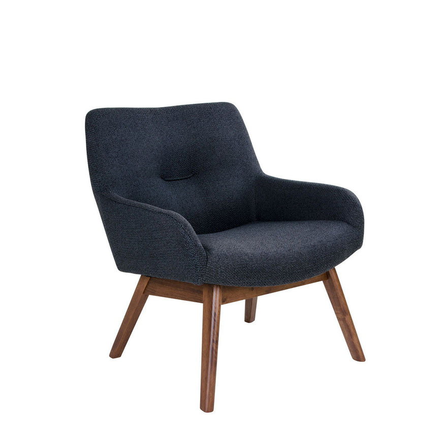 London Dark Blue Fabric Lounge Chair with Walnut Legs