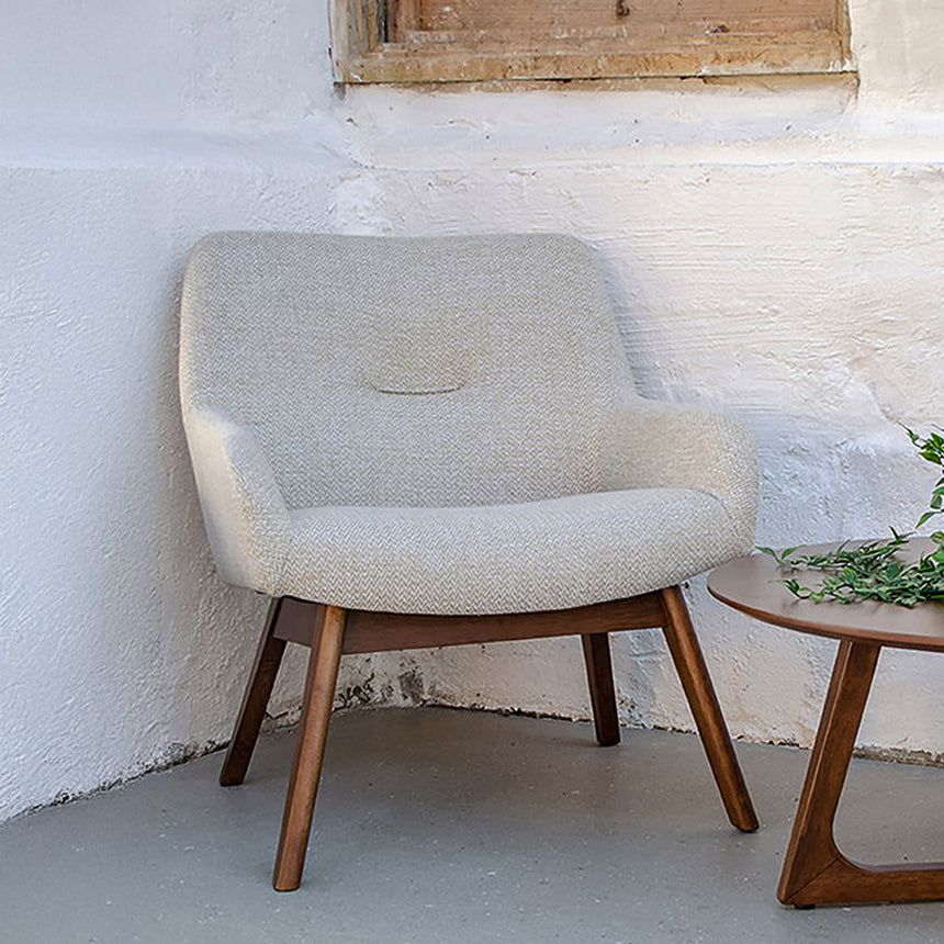 London Sand Fabric Lounge Chair with Walnut Legs