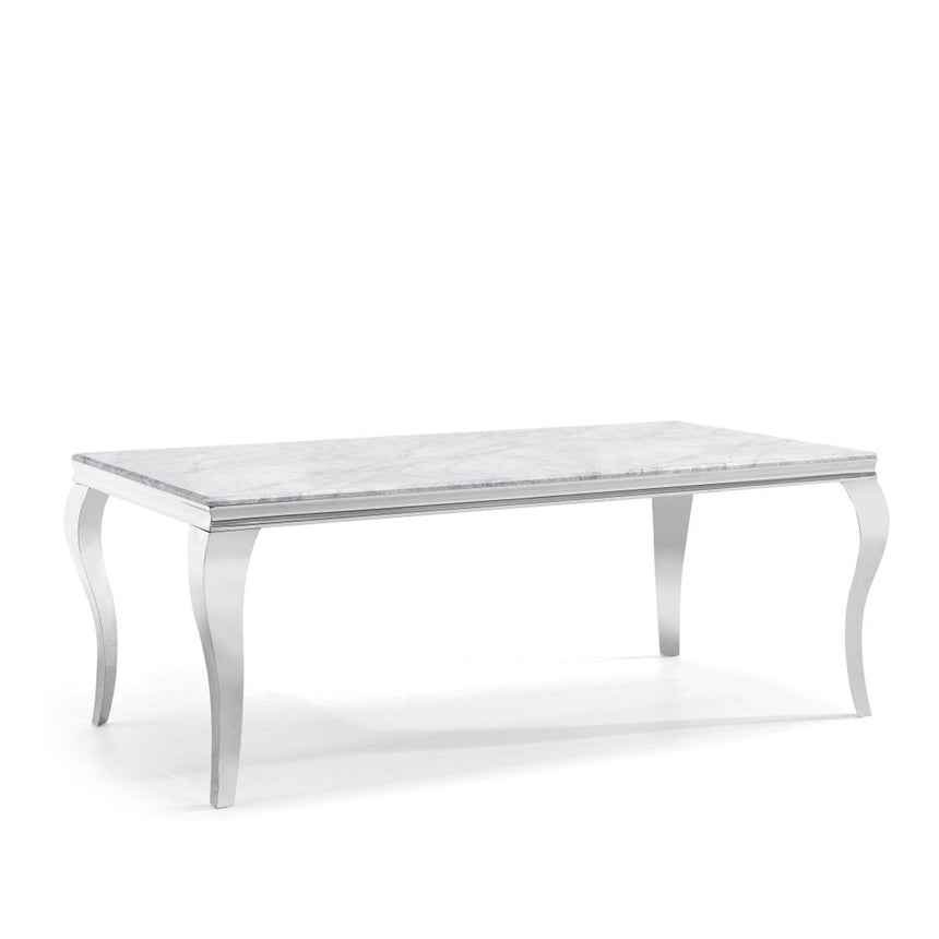 Matera 6 Seater Grey Marble and Chrome Dining Table - Sizes Available