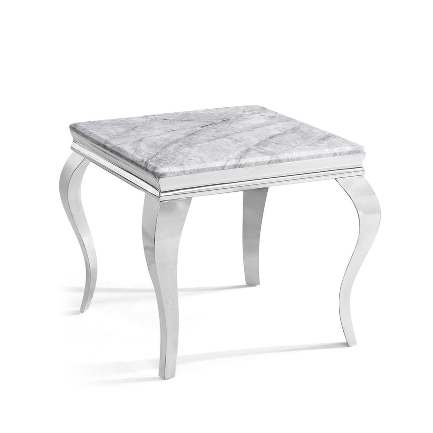 Matera Grey Marble and Chrome Square Side Table